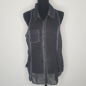 We the Free sleeveless Shirt sheer button front  Black Whimsigoth M